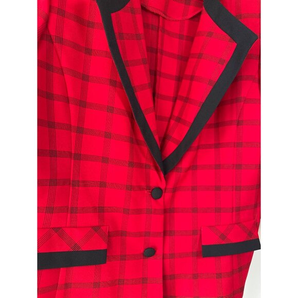 Vintage Red Plaid Blazer With Black Trim Made in USA Size 18 Christmas Holiday - Picture 2 of 12